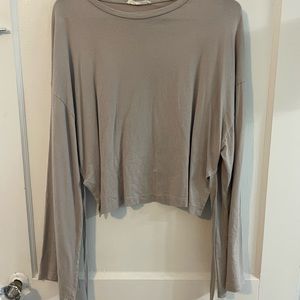 taupe grey Lush long sleeve flair with cropped back